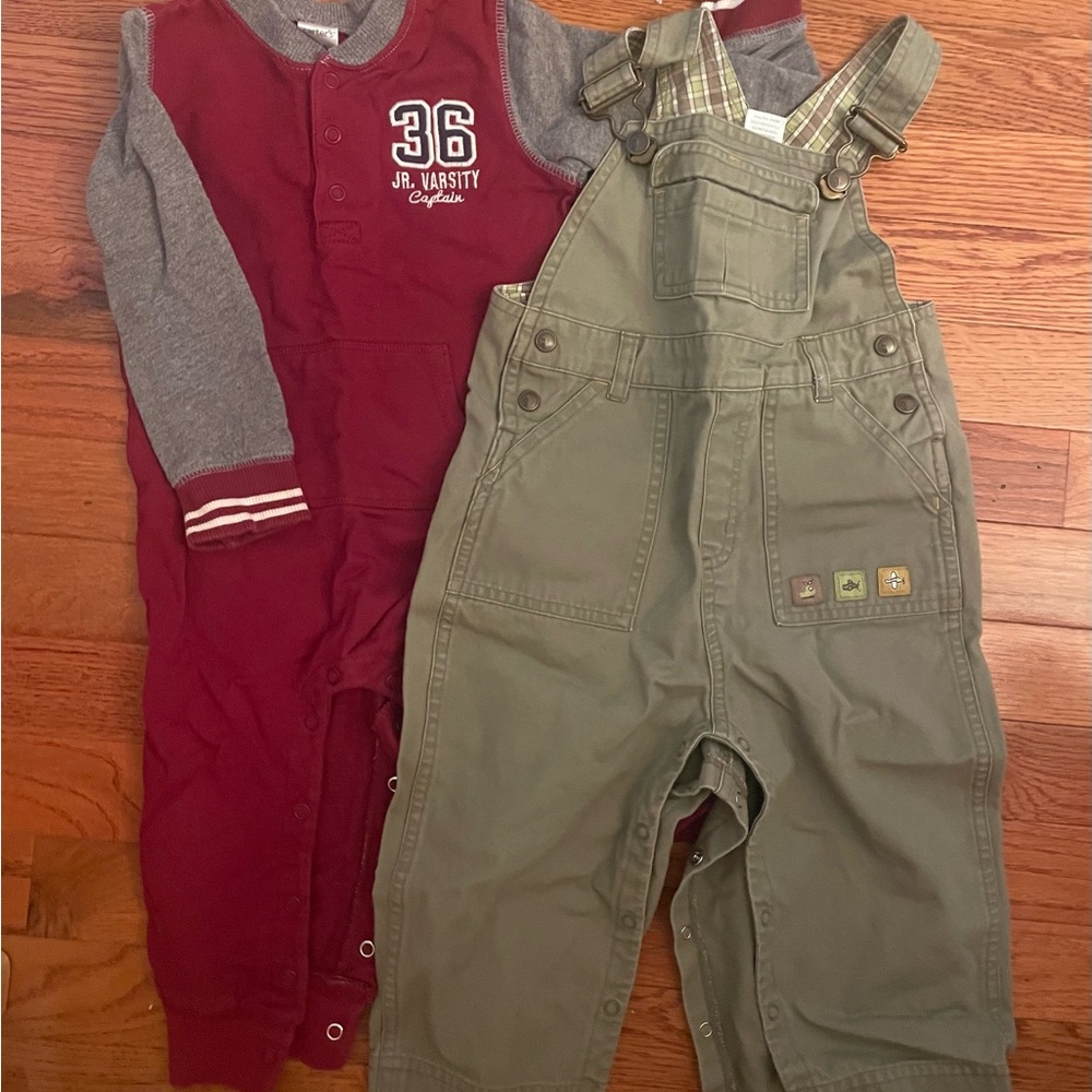 Bundle of Kids Overalls and Romper Set - Green and Red. Gymboree & Carter’s